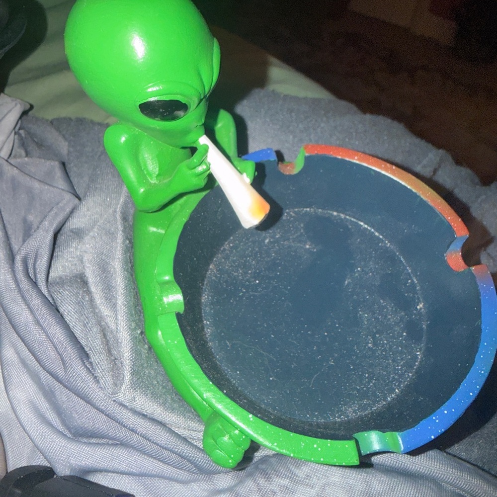 Green Alien Ashtray with Colorful Rim